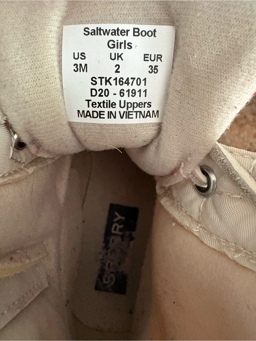 Sperry Cream Quilted Kids Duck Boots with Pink Soles